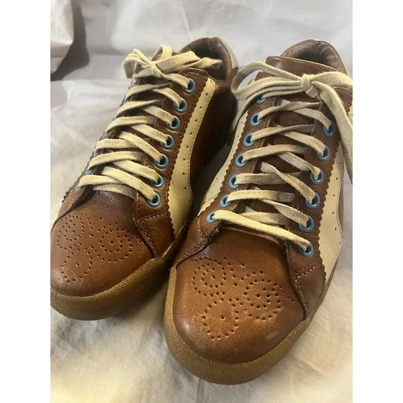 Y2K‎ Fluevog Men's Sneakers Soll Circa 2007 Leather Shoes Beige Blue Size 6/7